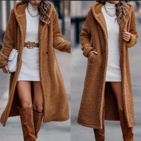 Cozy Teddy Hoodie Long Jacket Coat - Picture 4 of 13
